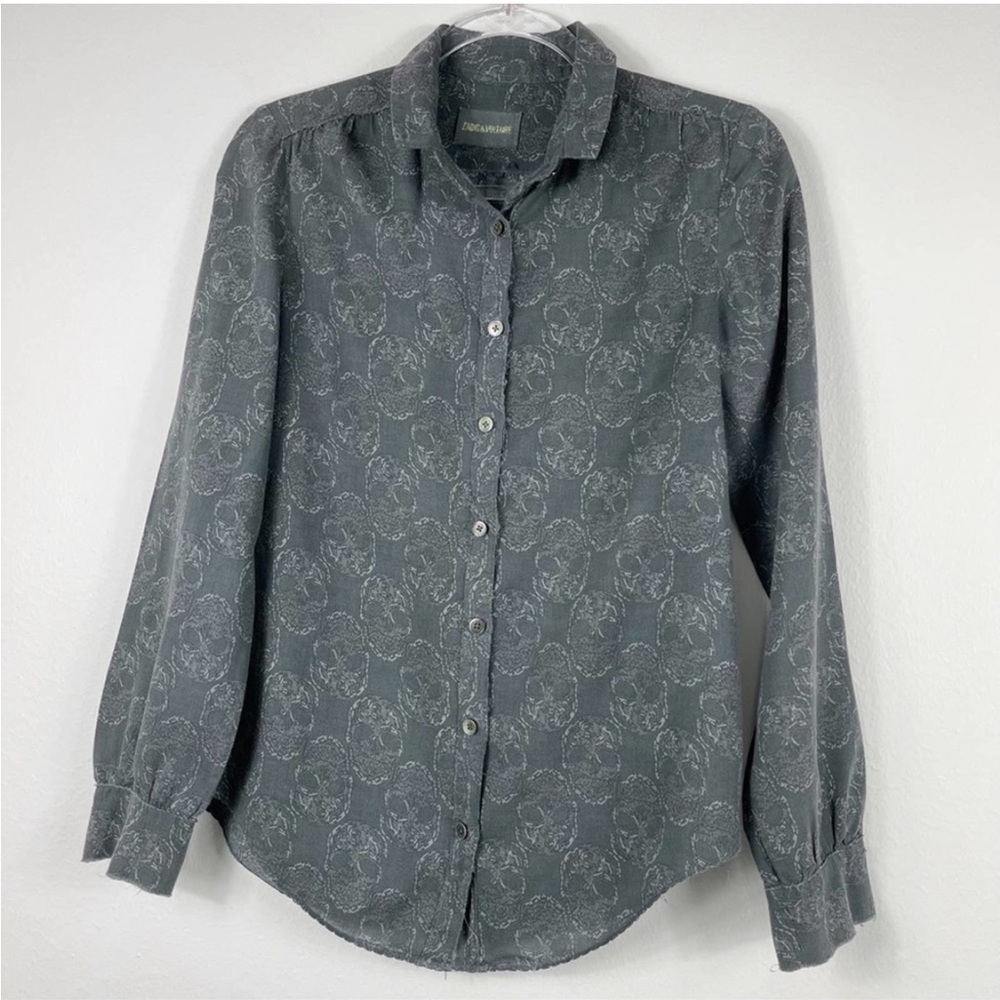 Zadig & Voltaire Teva Skull Button Front Long Sleeve Shirt - Small